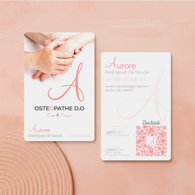 Conception de la carte de visite d'Aurore, une ostéopathe hyper talentueuse et professionnelle Aurore